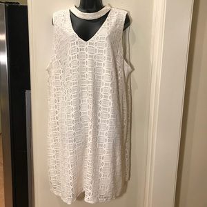 Tacera Cream Lace Choker Sleeveless Dress